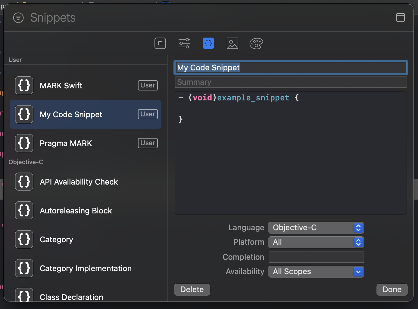 xcode-code-snippet